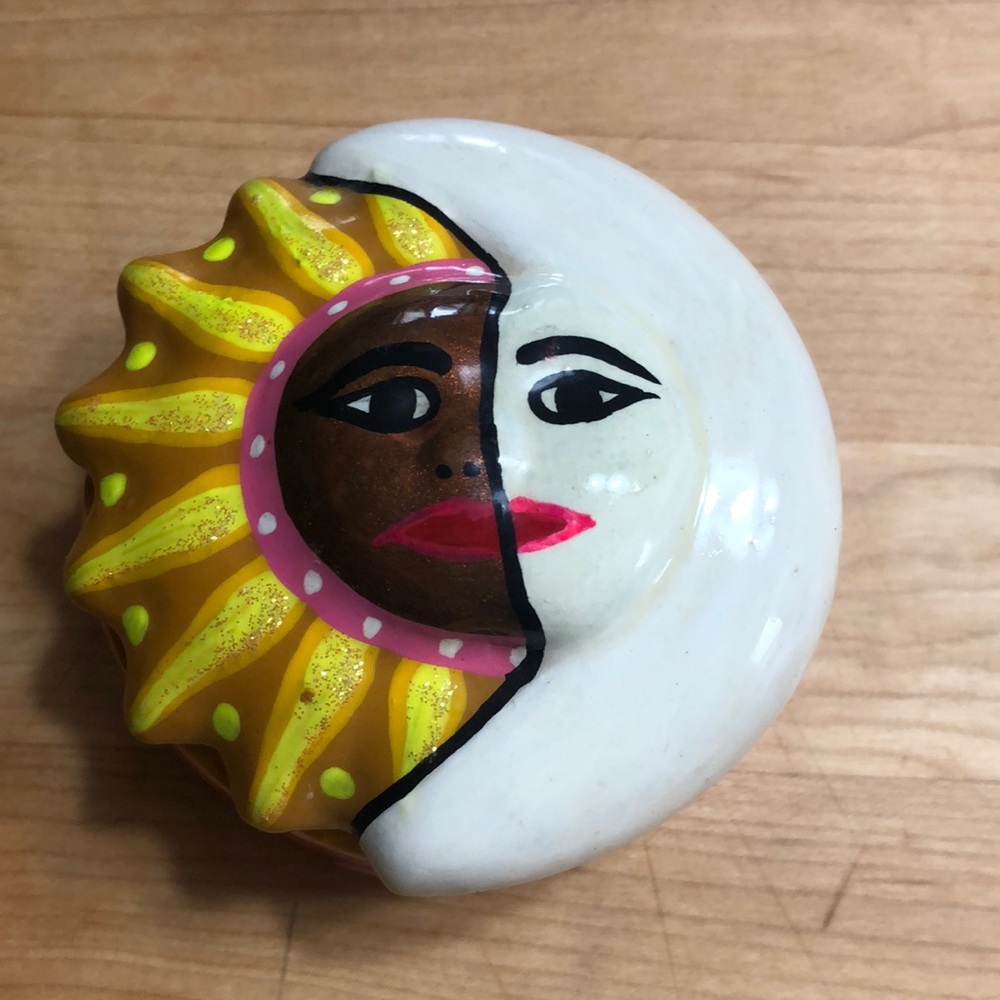 Sun Moon clay jewelry dish with lid, handmade with love.